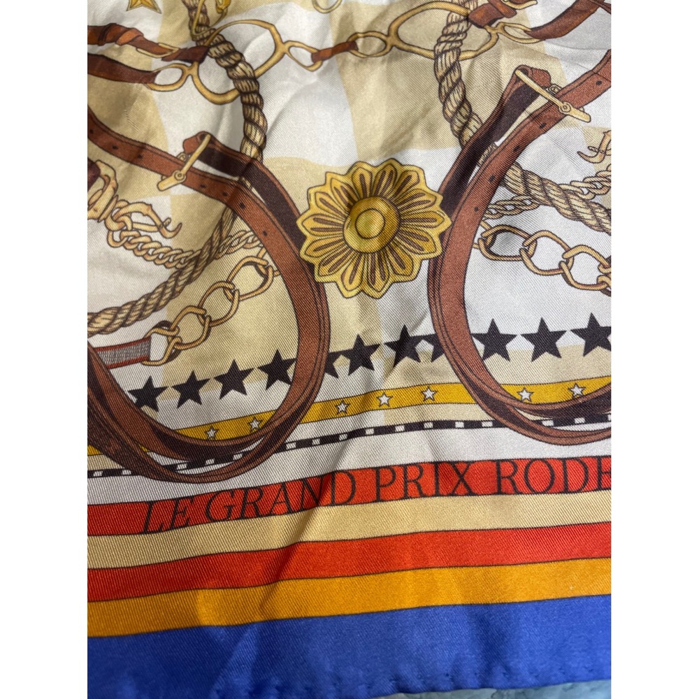 Sandro Le Grand Prix Rode Equestrian Scarf Silk Blue Red Yellow Horse Bit Design - Picture 4 of 5
